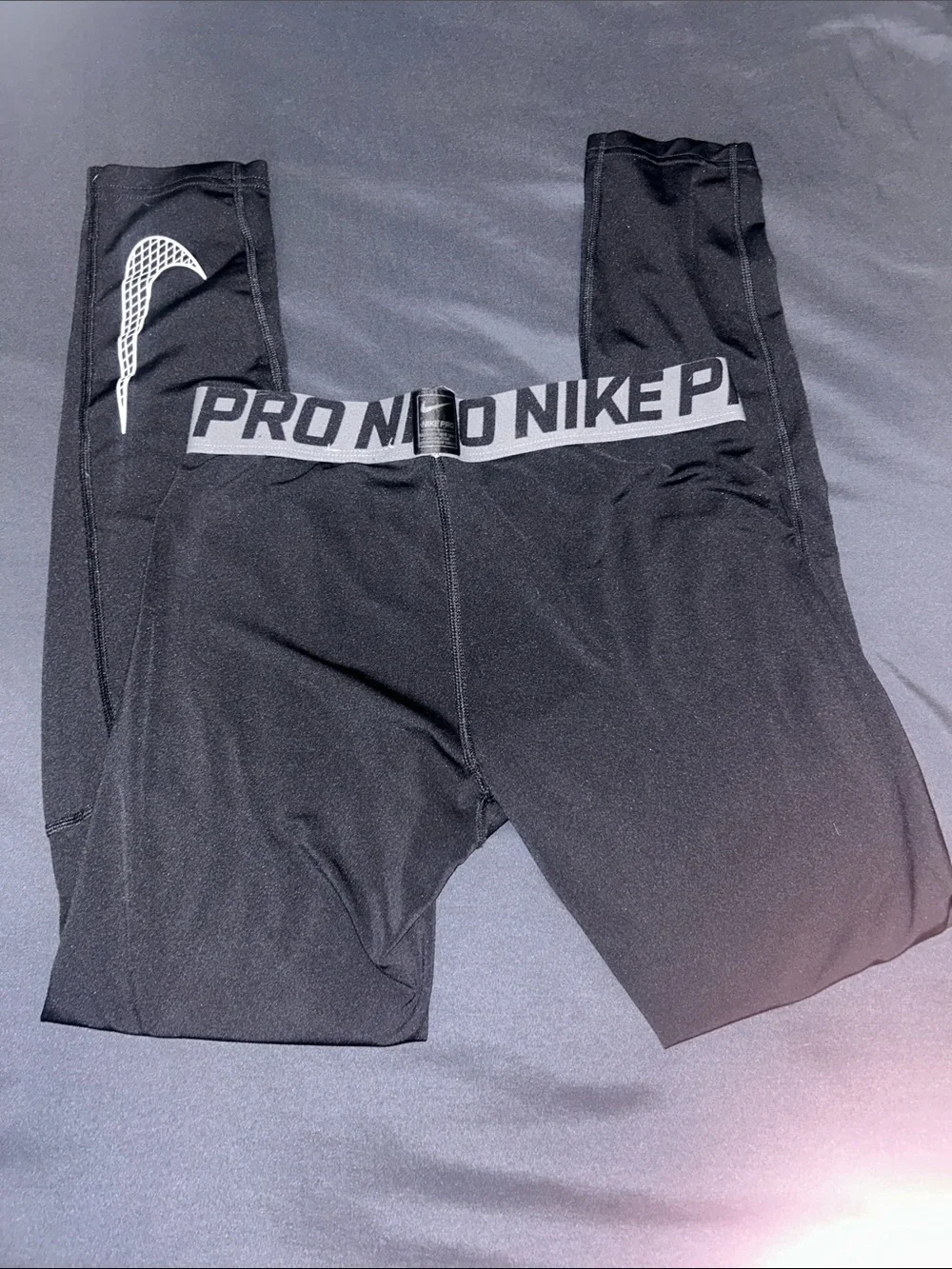 Nike Pro Black Kids Leggings with White Swoosh